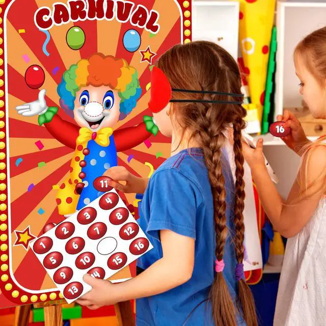 Alt view image 5 of 7 - Circus Party Games, Pin The Noses on The Clown With 32 Pcs Nose Stickers, Large Carnival Clown Games Poster for Kids Birthday Party School Classroom Carnival Party Supplies
