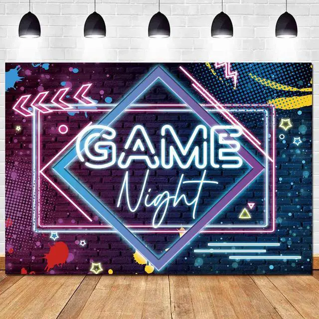 Alt view image 3 of 7 - Game Night Theme Photography Backdrops Glow Neon Photo Background for Game On Birthday Party Decor Sleepover Slumber Prom Gaming Party Cake Table Decor Photobooth Supplies 7x5ft