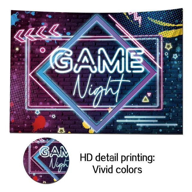 Alt view image 4 of 7 - Game Night Theme Photography Backdrops Glow Neon Photo Background for Game On Birthday Party Decor Sleepover Slumber Prom Gaming Party Cake Table Decor Photobooth Supplies 7x5ft