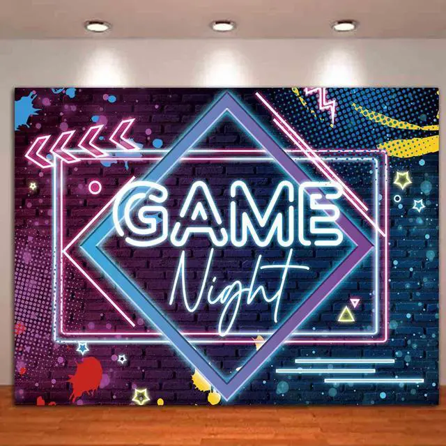Alt view image 5 of 7 - Game Night Theme Photography Backdrops Glow Neon Photo Background for Game On Birthday Party Decor Sleepover Slumber Prom Gaming Party Cake Table Decor Photobooth Supplies 7x5ft