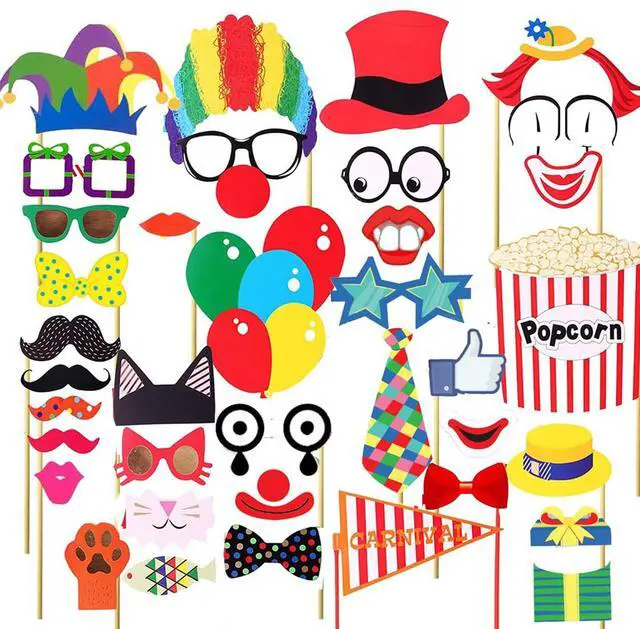 Main image of 36 Pcs Photo Booth Props Carnival Circus Party Birthday Halloween Party Supply Prop Favor Graduation Kit Selfie Dressdecor