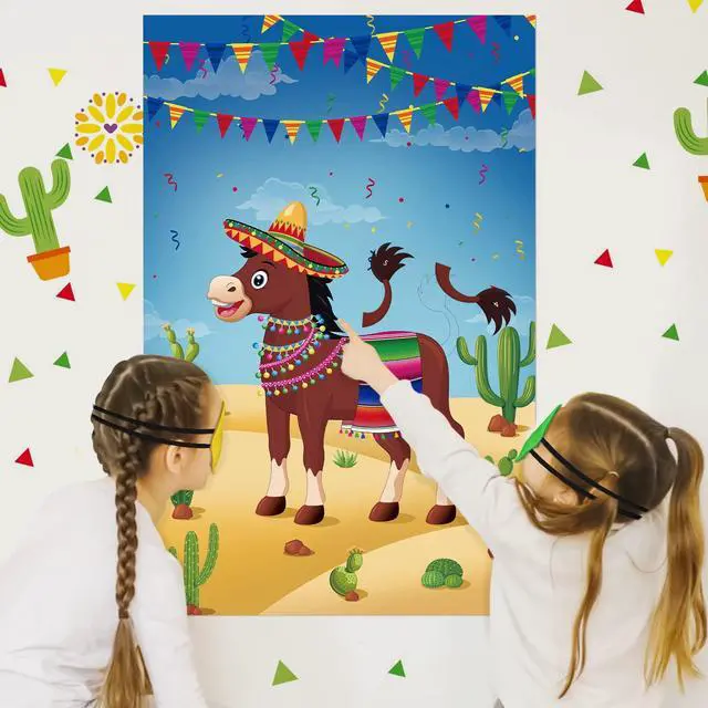 Alt view image 4 of 7 - Pin The Tail On The Donkey Party Game with 50 Pcs Tails Large Mexican Donkey Games Poster for Kids Birthday Party Carnival Fiesta Party Supplies