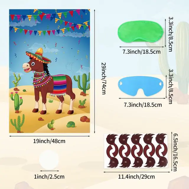 Alt view image 2 of 7 - Pin The Tail On The Donkey Party Game with 50 Pcs Tails Large Mexican Donkey Games Poster for Kids Birthday Party Carnival Fiesta Party Supplies