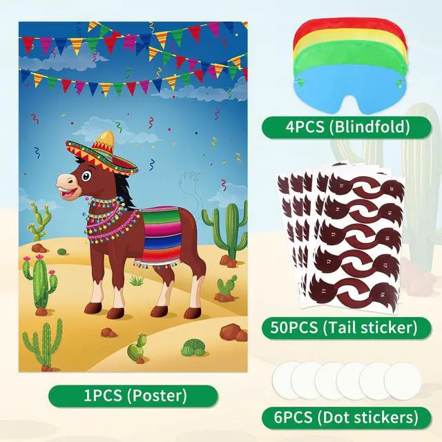 Alt view image 5 of 7 - Pin The Tail On The Donkey Party Game with 50 Pcs Tails Large Mexican Donkey Games Poster for Kids Birthday Party Carnival Fiesta Party Supplies
