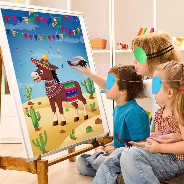 Alt view image 6 of 7 - Pin The Tail On The Donkey Party Game with 50 Pcs Tails Large Mexican Donkey Games Poster for Kids Birthday Party Carnival Fiesta Party Supplies