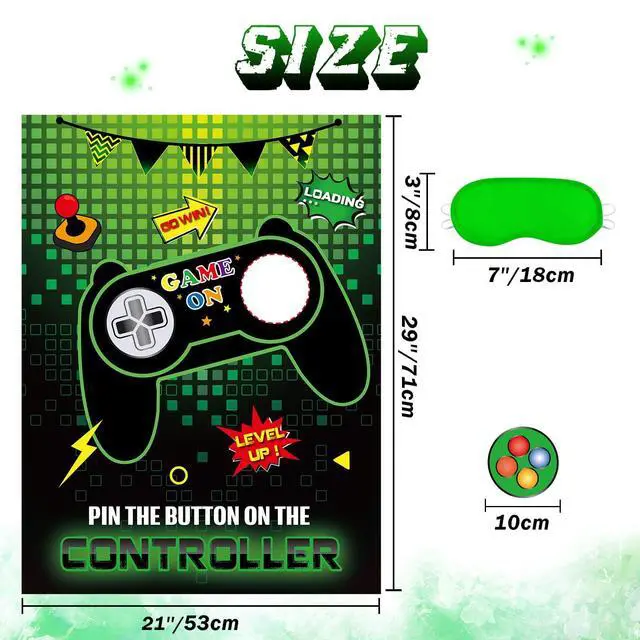 Alt view image 2 of 7 - Pin The Button on The Game - Gamer Party Decorations Birthday Games for Kids Party 21" x 28" Game Poster with 24 Sticker for Boys Gaming Night Birthday Wall Home Room Decorations