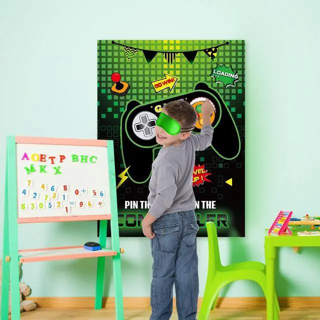 Alt view image 6 of 7 - Pin The Button on The Game - Gamer Party Decorations Birthday Games for Kids Party 21" x 28" Game Poster with 24 Sticker for Boys Gaming Night Birthday Wall Home Room Decorations