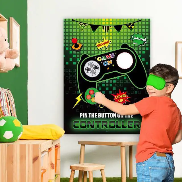 Alt view image 5 of 7 - Pin The Button on The Game - Gamer Party Decorations Birthday Games for Kids Party 21" x 28" Game Poster with 24 Sticker for Boys Gaming Night Birthday Wall Home Room Decorations