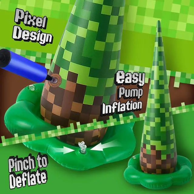 Alt view image 4 of 7 - 5 Pack Inflatable Pixel Ring Toss Game - Green Brown Pixel Themed Birthday Party Games with 10 Plastic Rings & Pump, Indoor Outdoor Carnival Toss Toy for Kids Party Favors
