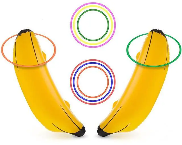 Main image of Inflatable Banana Ring Toss Game for Bachelorette Party, Bridal Shower Decorations for Engagement Party, Lingerie Party (2 Pieces 26" Bananas & 6 Pcs Toss Rings)