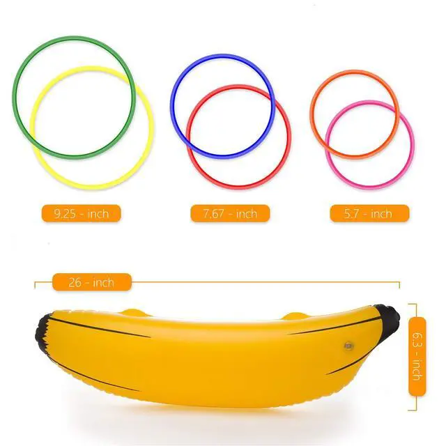 Alt view image 2 of 7 - Inflatable Banana Ring Toss Game for Bachelorette Party, Bridal Shower Decorations for Engagement Party, Lingerie Party (2 Pieces 26" Bananas & 6 Pcs Toss Rings)