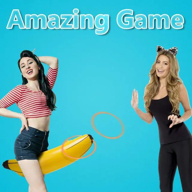 Alt view image 4 of 7 - Inflatable Banana Ring Toss Game for Bachelorette Party, Bridal Shower Decorations for Engagement Party, Lingerie Party (2 Pieces 26" Bananas & 6 Pcs Toss Rings)