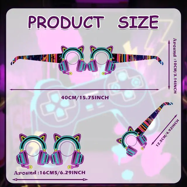Alt view image 2 of 7 - 24 PCS Neon Video Games Paper Eyeglasses Game on Party Gift Stuffer Supplies Gamer Party Decorations Gaming Birthday Party Favors Neon Video Gaming Photo Booth Props Game Goodie Treat Bag Fillers