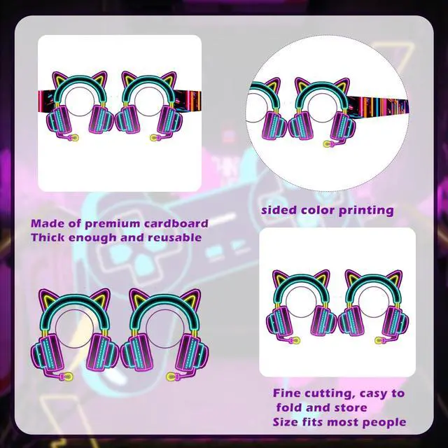 Alt view image 3 of 7 - 24 PCS Neon Video Games Paper Eyeglasses Game on Party Gift Stuffer Supplies Gamer Party Decorations Gaming Birthday Party Favors Neon Video Gaming Photo Booth Props Game Goodie Treat Bag Fillers