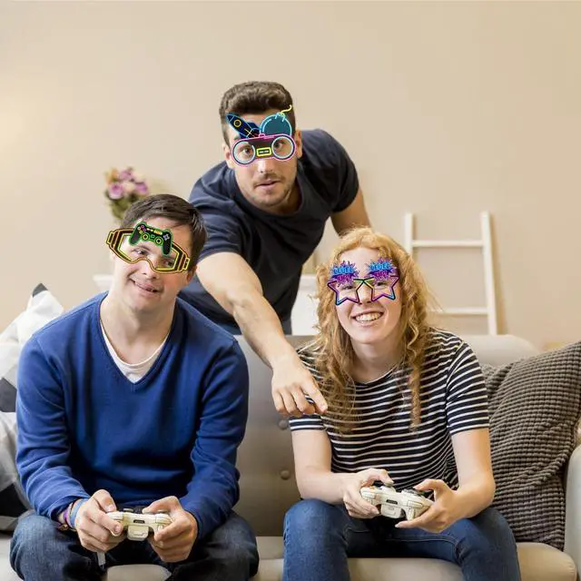 Alt view image 6 of 7 - 24 PCS Neon Video Games Paper Eyeglasses Game on Party Gift Stuffer Supplies Gamer Party Decorations Gaming Birthday Party Favors Neon Video Gaming Photo Booth Props Game Goodie Treat Bag Fillers