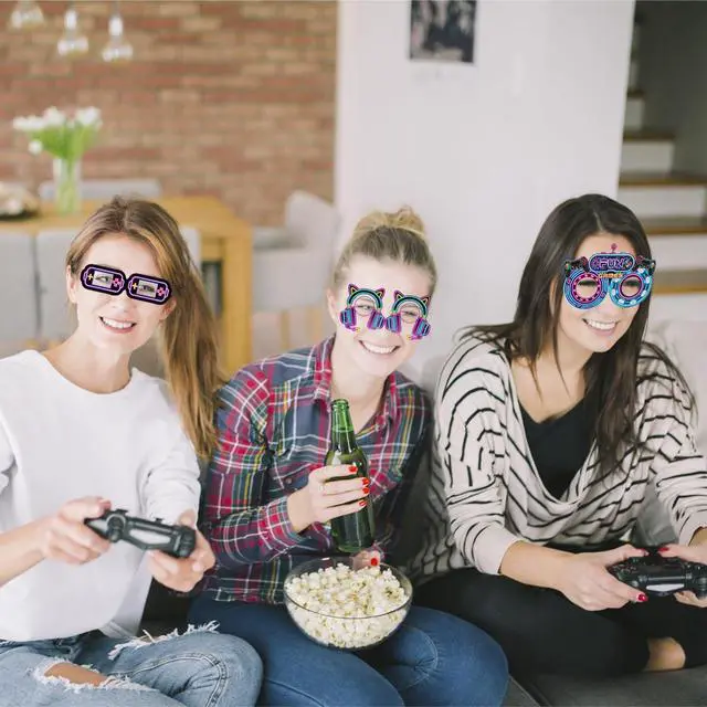 Alt view image 7 of 7 - 24 PCS Neon Video Games Paper Eyeglasses Game on Party Gift Stuffer Supplies Gamer Party Decorations Gaming Birthday Party Favors Neon Video Gaming Photo Booth Props Game Goodie Treat Bag Fillers