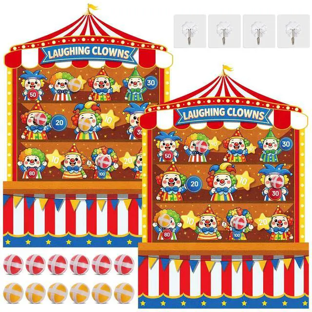 Main image of 2 Pcs Dart Board with 12 Sticky Balls Circus Clown Theme Party Decorations Felt Cloth Toss Game for Family Games Birthday Party Outdoor Indoor Supplies(16.5 x 23.6 inches)