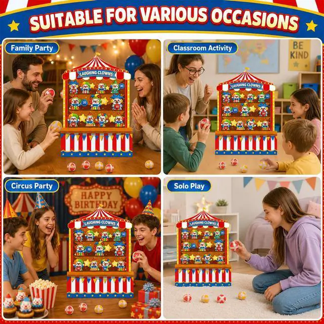 Alt view image 7 of 7 - 2 Pcs Dart Board with 12 Sticky Balls Circus Clown Theme Party Decorations Felt Cloth Toss Game for Family Games Birthday Party Outdoor Indoor Supplies(16.5 x 23.6 inches)