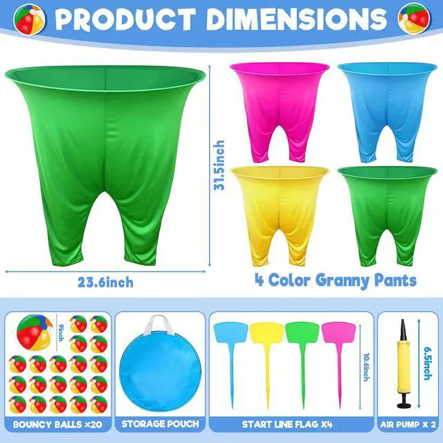 Alt view image 3 of 7 - Granny Pants Yard Game Set, 4 PCS Granny Pants Family Party Outdoor Games with 4 Pants 20 Bouncy Balls 4 Stakes 1 Storage Bag for Large Group, Birthday Party Gift, Carnival Party Reunion Gathering