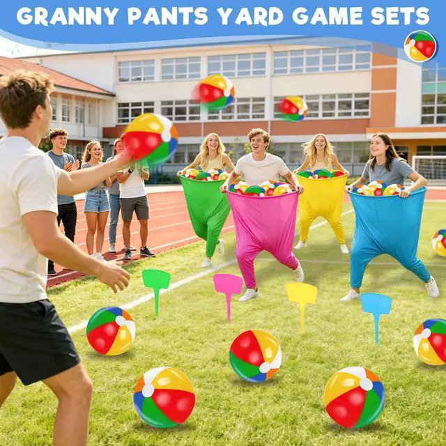 Alt view image 5 of 7 - Granny Pants Yard Game Set, 4 PCS Granny Pants Family Party Outdoor Games with 4 Pants 20 Bouncy Balls 4 Stakes 1 Storage Bag for Large Group, Birthday Party Gift, Carnival Party Reunion Gathering