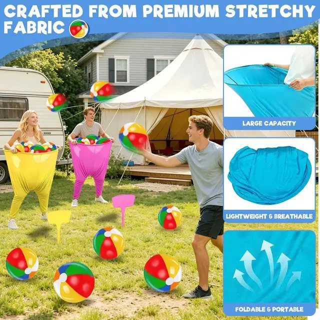 Alt view image 6 of 7 - Granny Pants Yard Game Set, 4 PCS Granny Pants Family Party Outdoor Games with 4 Pants 20 Bouncy Balls 4 Stakes 1 Storage Bag for Large Group, Birthday Party Gift, Carnival Party Reunion Gathering