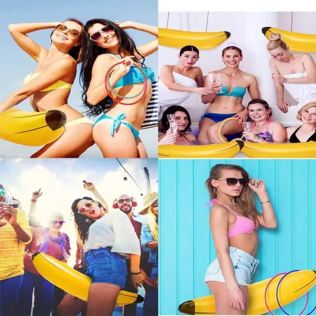 Alt view image 4 of 5 - Bachelorette Party Favor Girls Night Out Party Games - Ring Toss Hoopla Games for Bachelorette Party Swimming Pool (Include 2 Pieces Inflatable Banana with 9 Pieces Plastic Toss Rings)