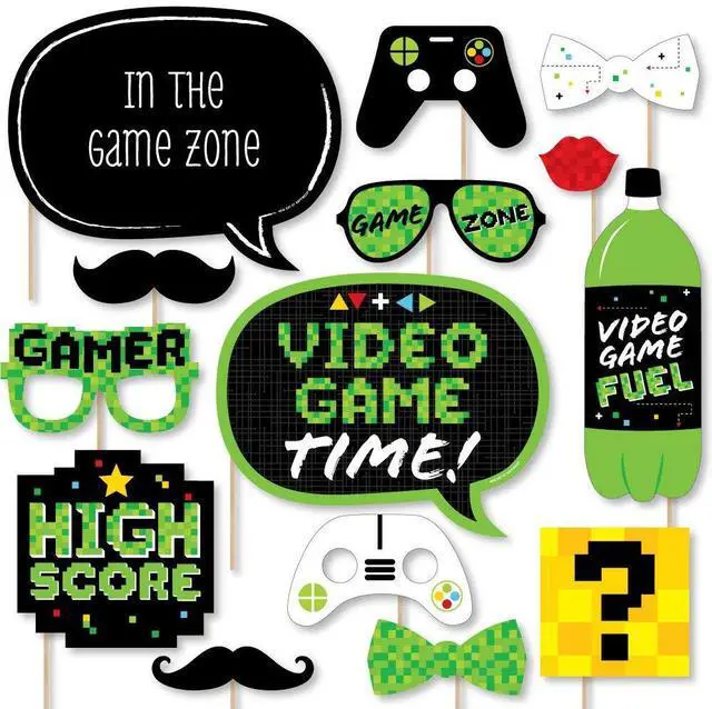 Main image of Video Game - Pixel Game Zone Party or Birthday Party Photo Booth Props Kit - 20 Count