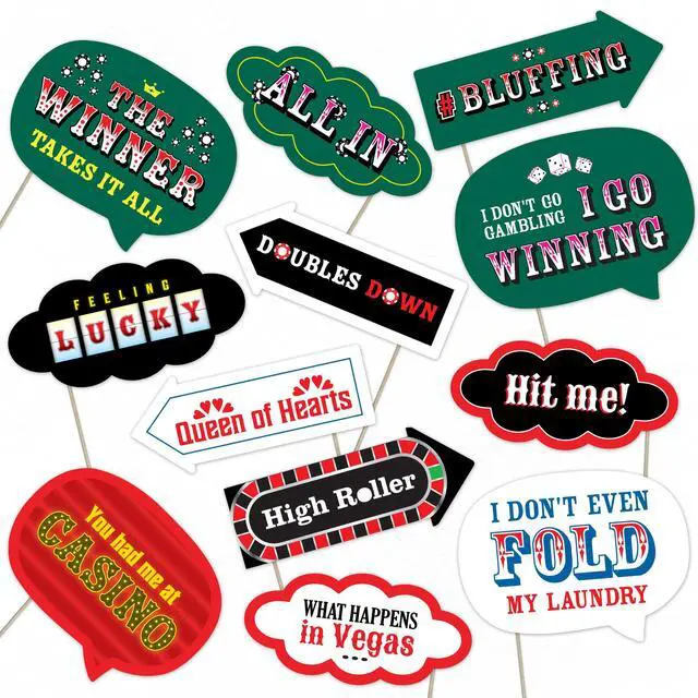 Main image of Casino Party Photo Booth Props Set Fun Las Vegas-Themed Decorations for Game Nights and Party Celebrations (12)