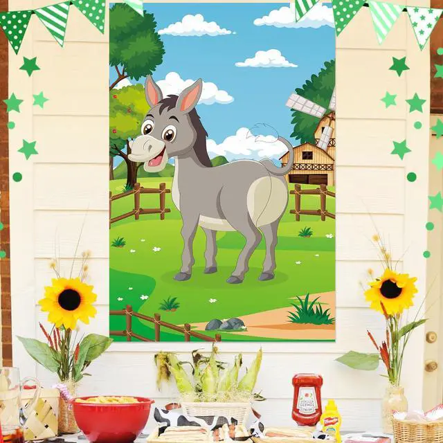 Alt view image 5 of 7 - Pin The Tail On The Donkey Party Game with 48 Pcs Tails Large Farm Donkey Games Poster for Kids Birthday Party Carnival Party Supplies