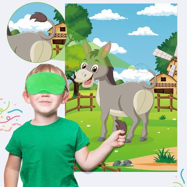 Alt view image 7 of 7 - Pin The Tail On The Donkey Party Game with 48 Pcs Tails Large Farm Donkey Games Poster for Kids Birthday Party Carnival Party Supplies