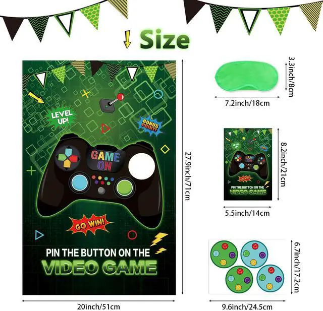 Alt view image 3 of 7 - Pin The Button on The Video Game Party Game - 32 Button Stickers, Large Poster - Birthday Party Decoration for Kids
