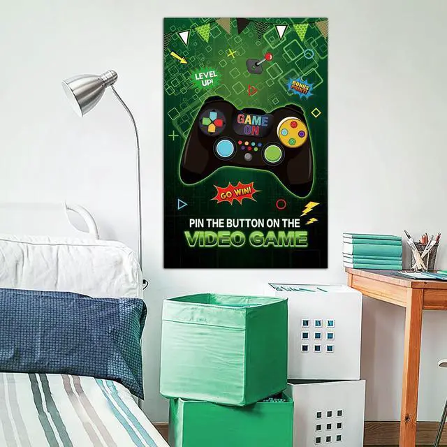 Alt view image 5 of 7 - Pin The Button on The Video Game Party Game - 32 Button Stickers, Large Poster - Birthday Party Decoration for Kids