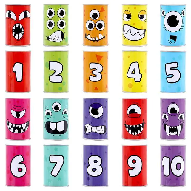 Alt view image 3 of 7 - 13 Pcs Carnival Bean Bag Toss, Knockdown Can Game Set, Holiday & Birthday Party Games, Outdoor Lawn Yard Activity for Kids Party Favors, Easter Egg Hunt for Classroom Gifts (Monster Style)