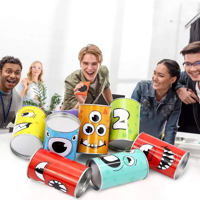 Alt view image 6 of 7 - 13 Pcs Carnival Bean Bag Toss, Knockdown Can Game Set, Holiday & Birthday Party Games, Outdoor Lawn Yard Activity for Kids Party Favors, Easter Egg Hunt for Classroom Gifts (Monster Style)