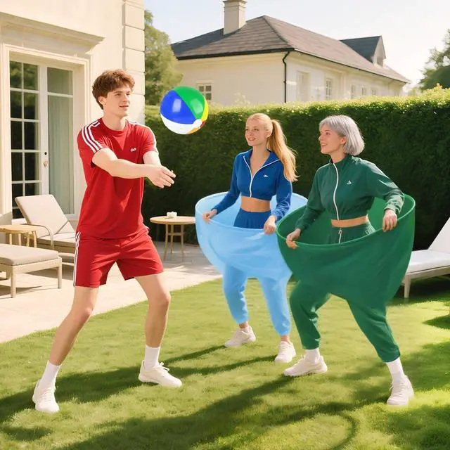 Alt view image 2 of 7 - Grandma Pants Outdoor Game 4 PCS Fun Party Game Pants with 16 Bouncy Balls and 1 Air Pump (Random Colors) Granny Pants Outdoor Games for Adults and Family Entertainment Group Activities