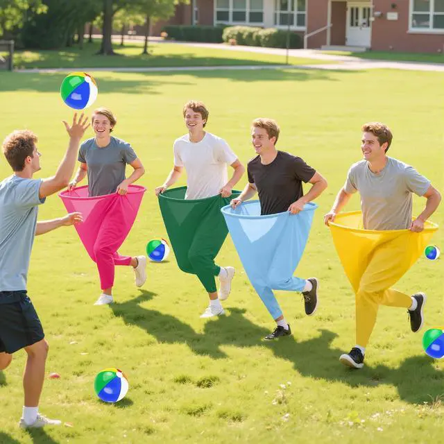 Alt view image 5 of 7 - Grandma Pants Outdoor Game 4 PCS Fun Party Game Pants with 16 Bouncy Balls and 1 Air Pump (Random Colors) Granny Pants Outdoor Games for Adults and Family Entertainment Group Activities