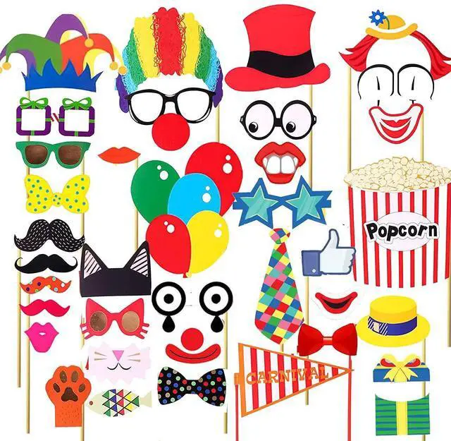 Main image of 36pcs Circus Photo Booth Props with Sticker Funny Carnival Theme Party Decorations for Birthday Party