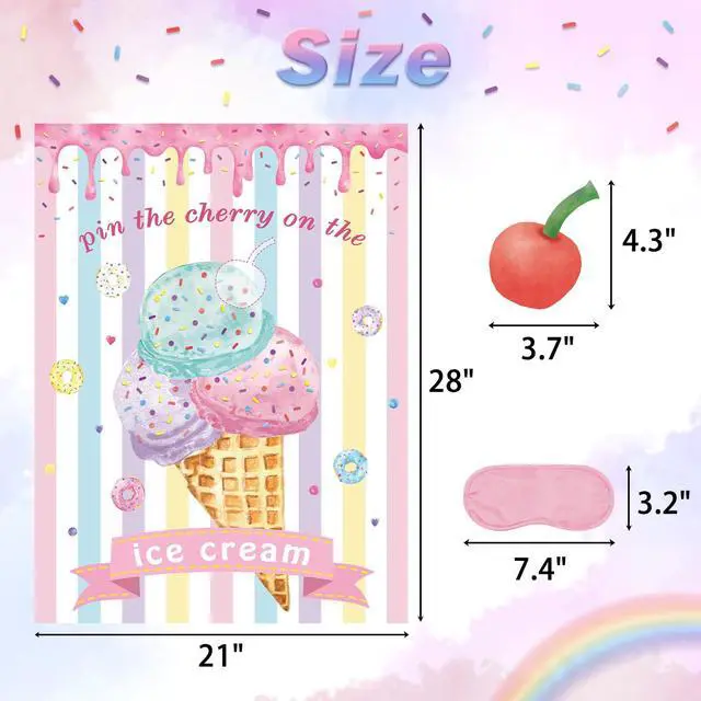 Alt view image 3 of 7 - Pin The Cherry on The Ice Cream Game with 24 PCS Cherry Stickers Games Poster for Kids Girls Birthday 21'' x 28''