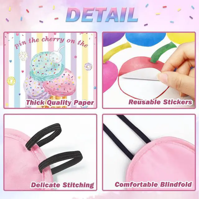 Alt view image 4 of 7 - Pin The Cherry on The Ice Cream Game with 24 PCS Cherry Stickers Games Poster for Kids Girls Birthday 21'' x 28''