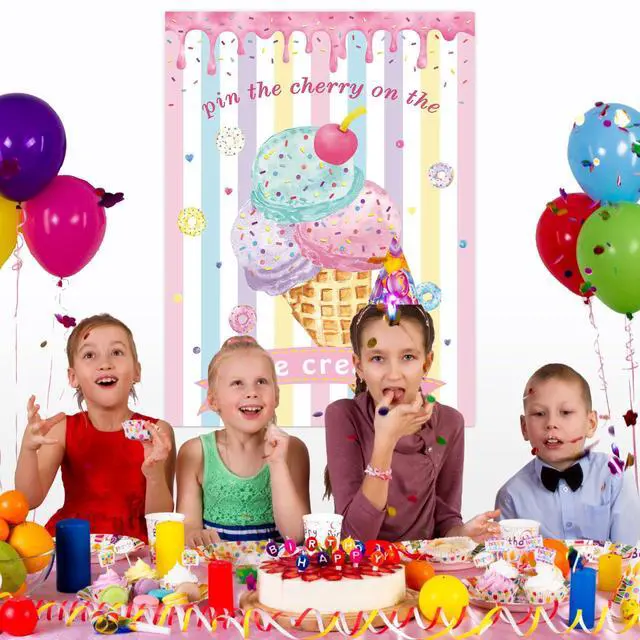 Alt view image 7 of 7 - Pin The Cherry on The Ice Cream Game with 24 PCS Cherry Stickers Games Poster for Kids Girls Birthday 21'' x 28''