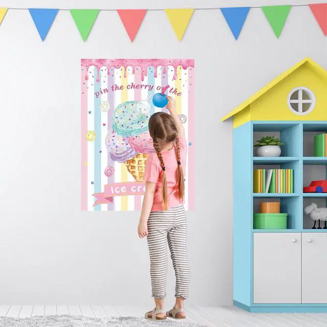 Alt view image 6 of 7 - Pin The Cherry on The Ice Cream Game with 24 PCS Cherry Stickers Games Poster for Kids Girls Birthday 21'' x 28''