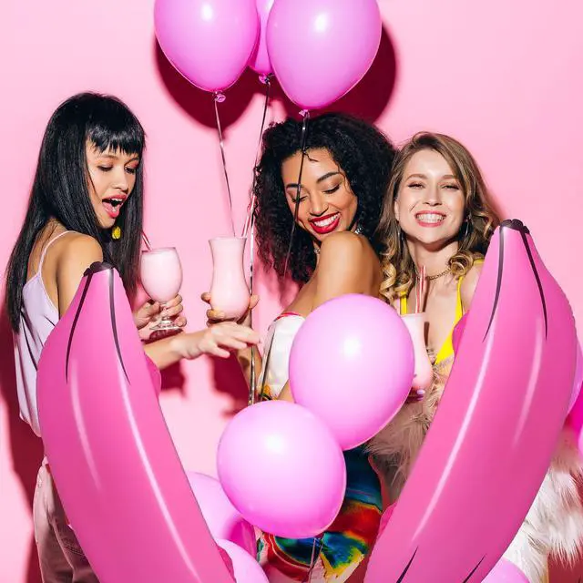 Alt view image 5 of 5 - 8 Pcs 8 Pcs Inflatable Banana Ring Toss Adult Include 2 Pieces 26" Banana with 6 Pieces Plastic Toss Rings for Bridal Shower Decorations for Engagement Adult Party Swimming Pool (Pink)