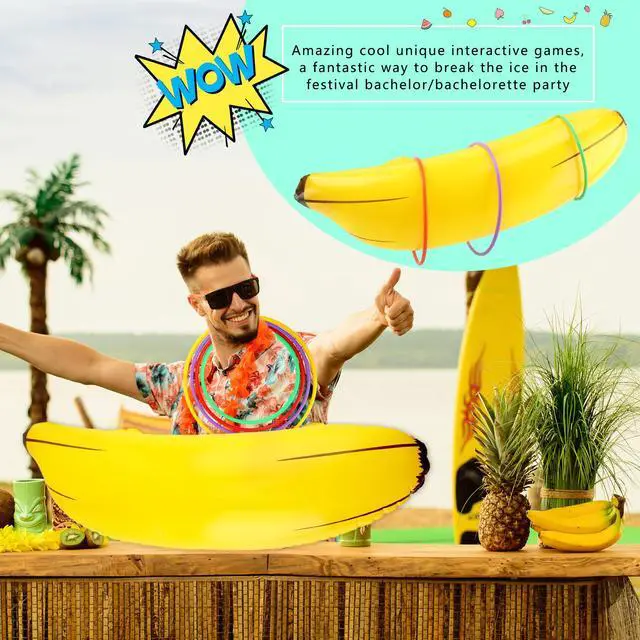Alt view image 5 of 7 - 8 Set Inflatable Banana Ring Toss Game 8 Pcs Blow Up Banana Props 32 Pcs Plastic Toss Ring for Bachelorette Party Games Bridal Shower Summer Pool Beach Activities