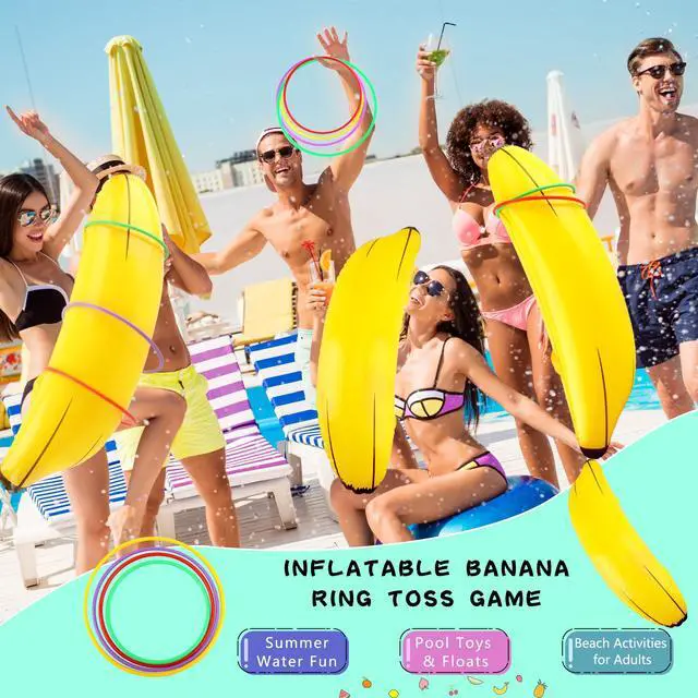 Alt view image 6 of 7 - 8 Set Inflatable Banana Ring Toss Game 8 Pcs Blow Up Banana Props 32 Pcs Plastic Toss Ring for Bachelorette Party Games Bridal Shower Summer Pool Beach Activities