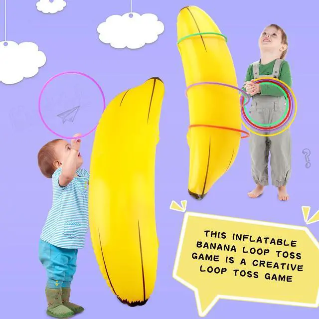 Alt view image 7 of 7 - 8 Set Inflatable Banana Ring Toss Game 8 Pcs Blow Up Banana Props 32 Pcs Plastic Toss Ring for Bachelorette Party Games Bridal Shower Summer Pool Beach Activities