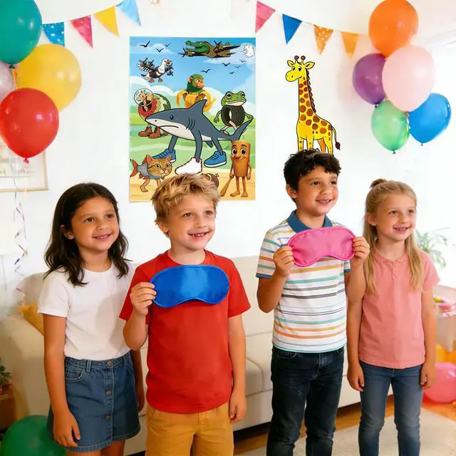 Alt view image 6 of 6 - Italian Brainrot Games Pin the Stick Party Game Set, 27.75x20.07 Inch Poster with 24 Stickers and 2 Blindfolds, Kids Birthday Carnival Party Supplies(Shark)