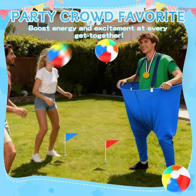 Alt view image 3 of 7 - Granny Pants Yard Game, Oversized Granny Pants Outdoor Games Party Set with 12 Rainbow Bouncy Balls, Pump, Shoulder Straps, Flag and Medals, Fun Tossing Game Props for Adults Birthday, Family Reunion