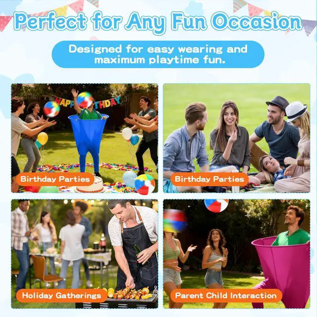 Alt view image 7 of 7 - Granny Pants Yard Game, Oversized Granny Pants Outdoor Games Party Set with 12 Rainbow Bouncy Balls, Pump, Shoulder Straps, Flag and Medals, Fun Tossing Game Props for Adults Birthday, Family Reunion