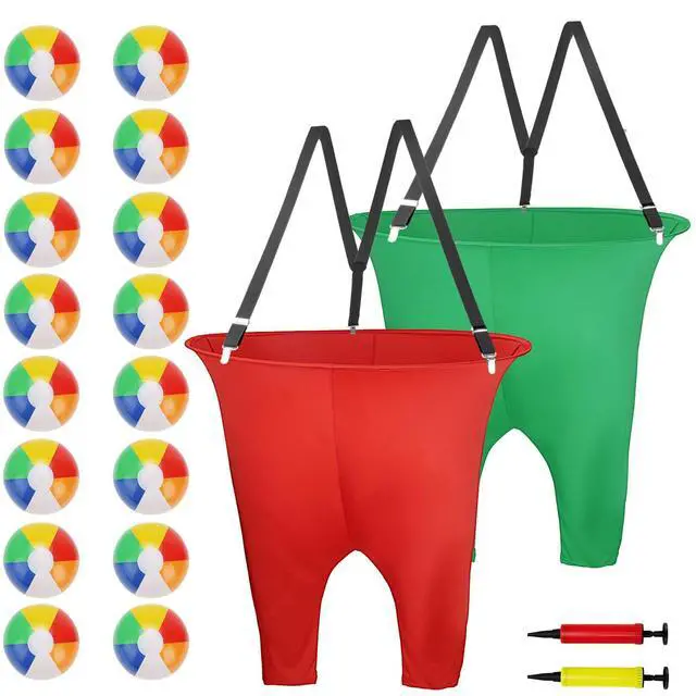 Main image of 2 Pcs Granny Pants Yard Game with Suspenders, 16 Bouncy Balls & 2 Pumps - Hilarious Outdoor Party Game for Adults, Kids, Family Reunions & Field Days