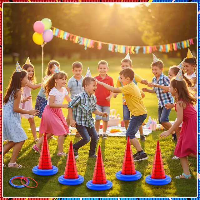 Alt view image 6 of 7 - 16 Pcs Spider Theme Inflatable Ring Toss Game Set Includes 5 Inflatable Cones 10 Plastic Rings and 1 Pump Spider Birthday Party Toss Game for Indoor Outdoor Lawn Yard Garden Party Supplies